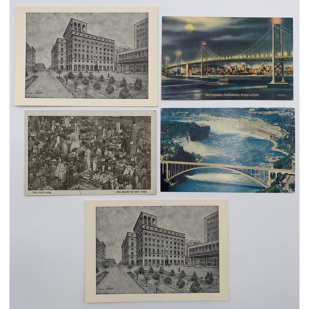 Set of 5 Postcards 1940s San Francisco Niagara Falls New York City VTG UNUSED